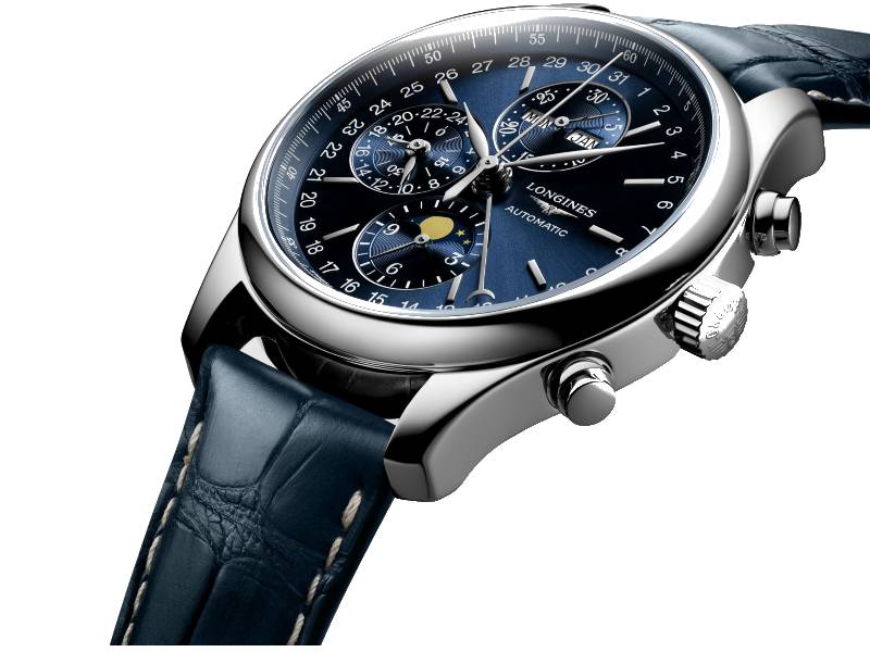 CHRONOGRAPH MOON-PHASE AUTOMATIC MEN'S WATCH STEEL/LEATHER MASTER COLLECTION LONGINES L2.773.4.92.0